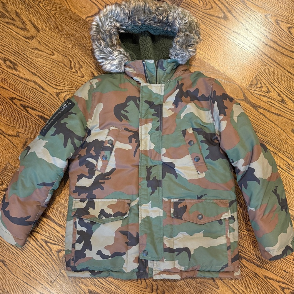 Boys Polo Ralph Lauren Camouflage Hooded Jacket with Faux Fur Trim